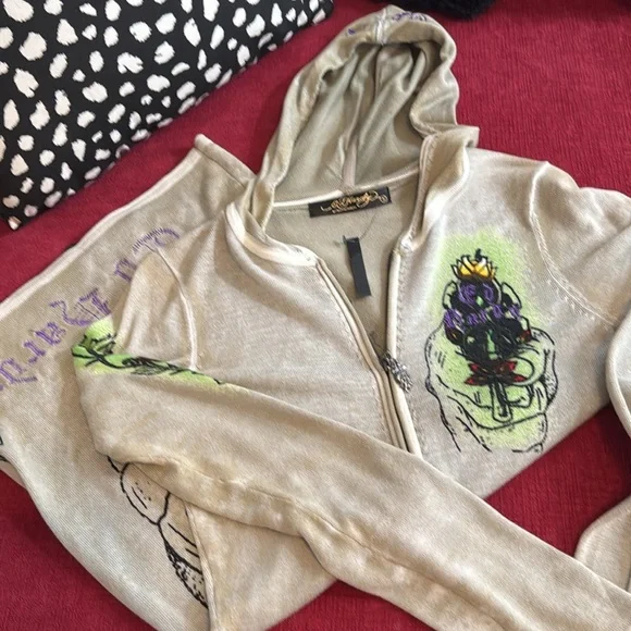 Distressed Extra long Ed Hardy Hooded Zip-up - Picture 2 of 14